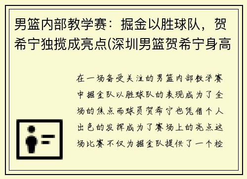 男篮内部教学赛：掘金以胜球队，贺希宁独揽成亮点(深圳男篮贺希宁身高)