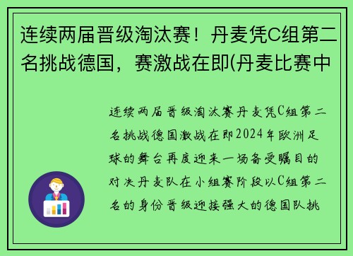 连续两届晋级淘汰赛！丹麦凭C组第二名挑战德国，赛激战在即(丹麦比赛中断)