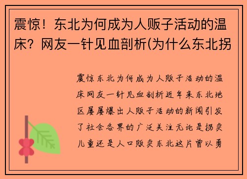 震惊！东北为何成为人贩子活动的温床？网友一针见血剖析(为什么东北拐卖人口少)